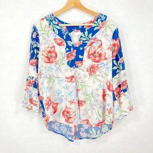 DR2  Boho 3/4 Sleeve Floral Lightweight Blouse Size Large